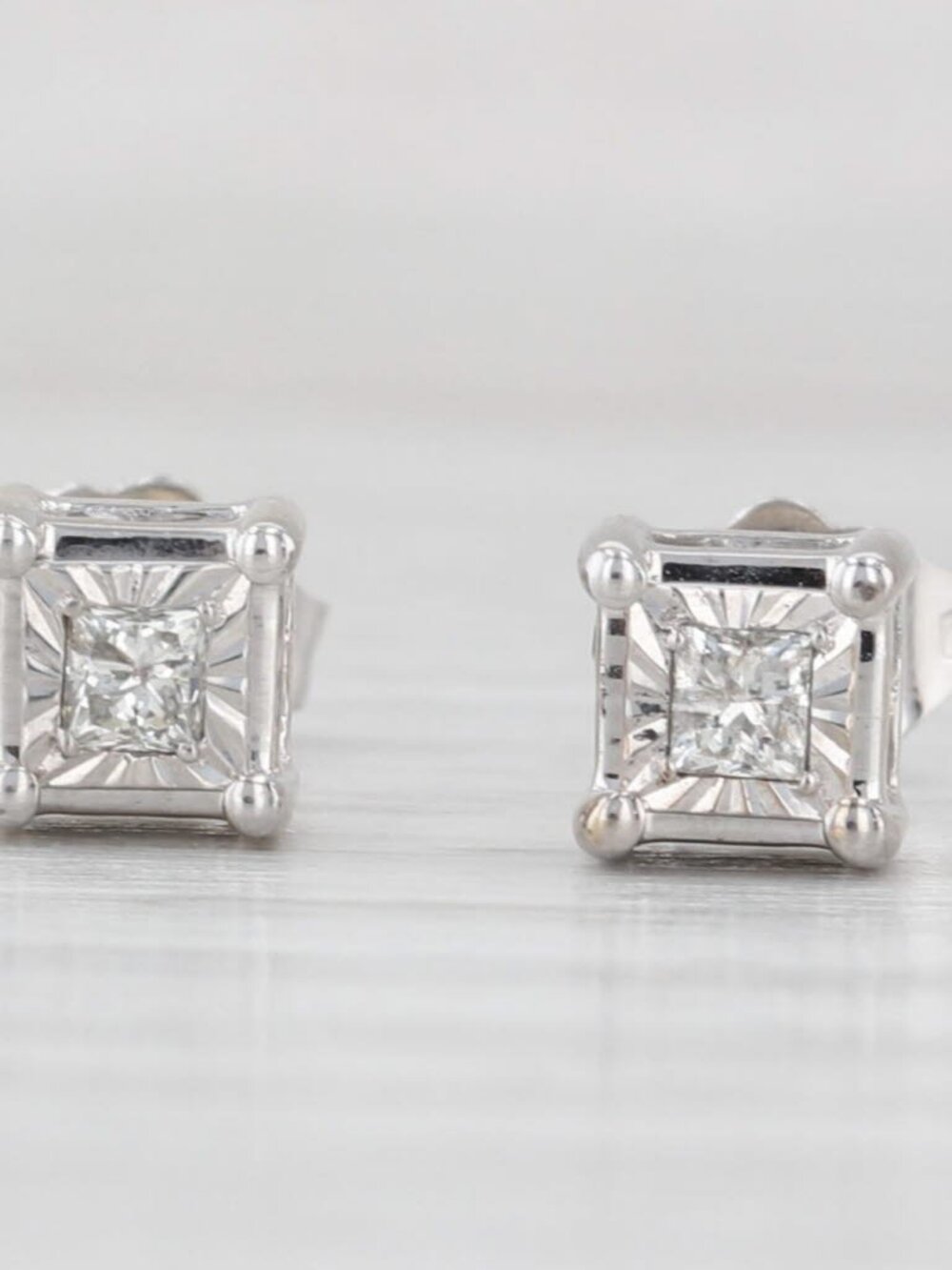 0.16ctw Princess Diamond Stud Earrings 14k White Gold Solitaire Studs
